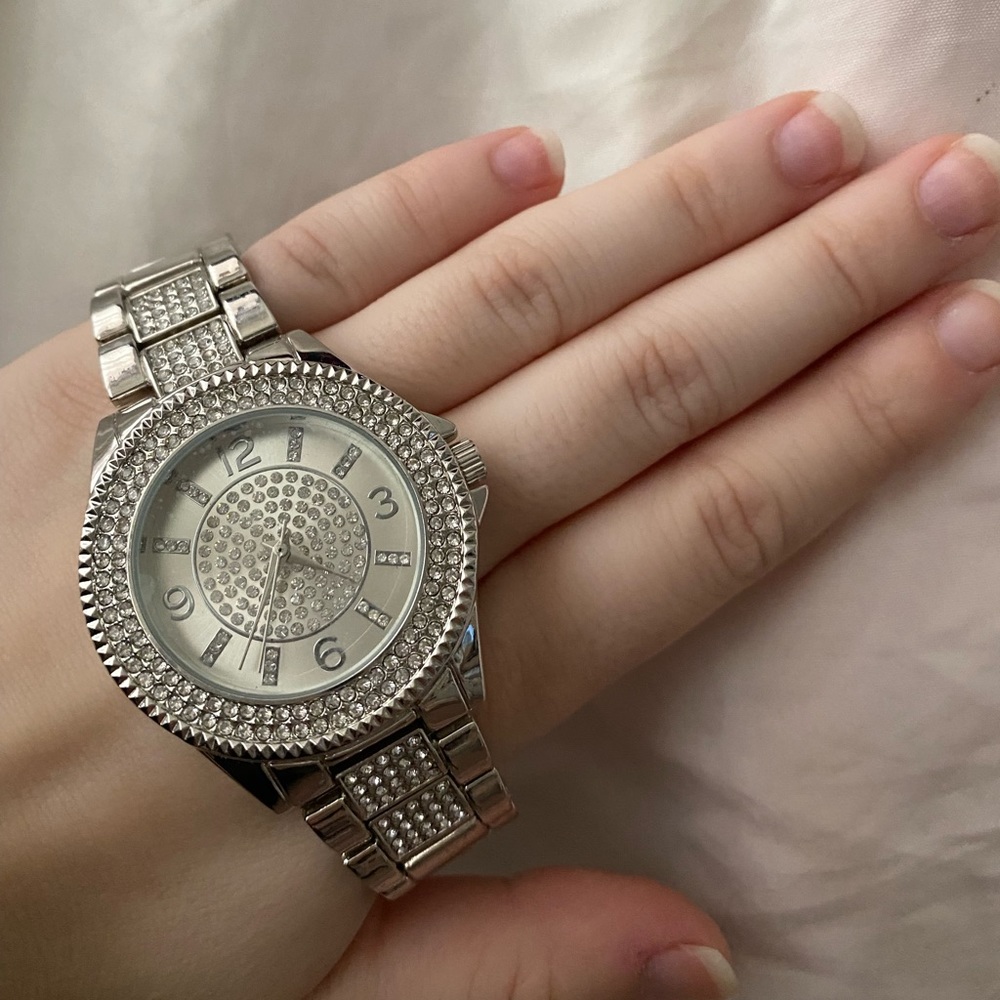 Oversized Crystal Silver Watch